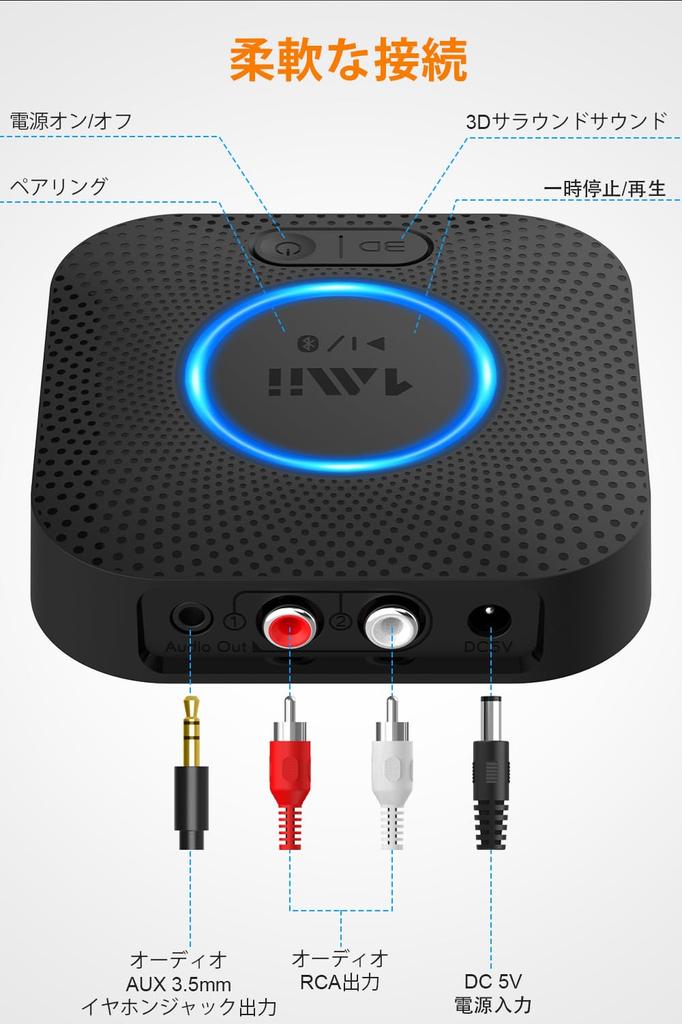 1Mii Bluetooth Receiver Bluetooth Receiver 3D Stereo Sound aptX HD Low Latency for Home Music Streaming Stereo System Ultra Long Receiving Distance