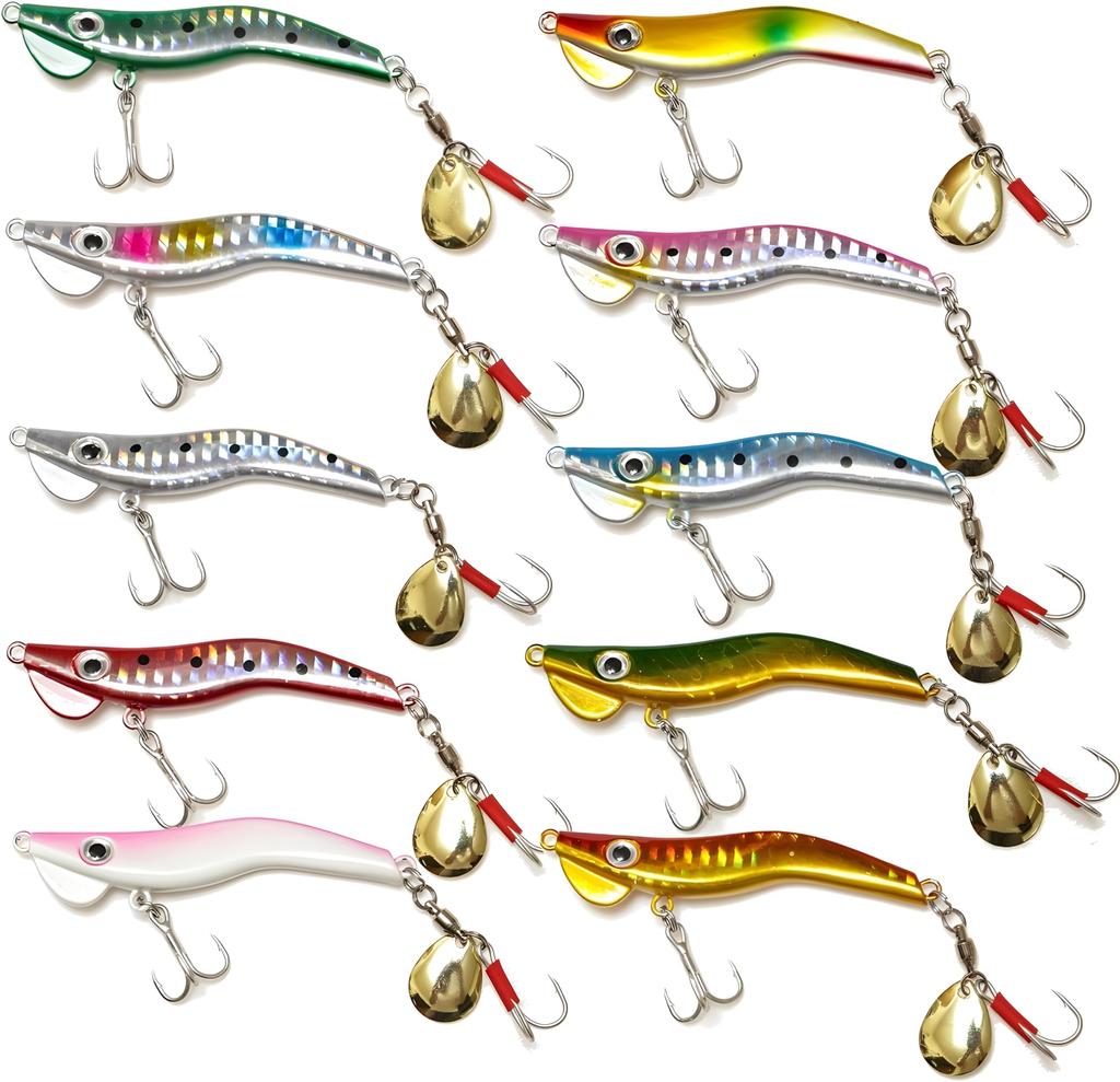 OHF Metal Jig Spin Tail Set Set, Shrimp-Shaped Jigs, 10-Piece (19)