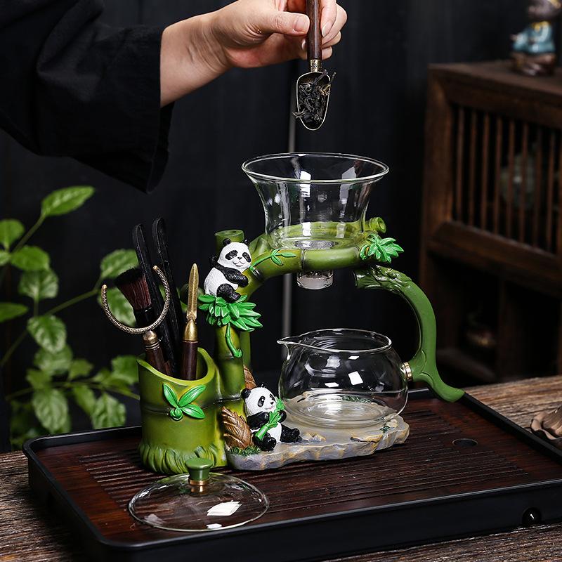 New Panda Bamboo Glass Teaware Sets Lazy Magnetic Teapot Teacup Home Kung Fu Tea Set Automatic Tea Maker