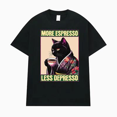Funny More Espresso Less Depresso Classic T-Shirt Men Women Summer Oversized Fashion Street T-Shirts 100% Cotton Casual T Shirts