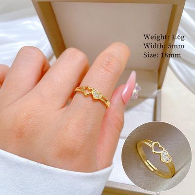 Real Gold Love Empty Small Ring Opening Adjustable Simple Jewelry Japanese Ring Couple Ring