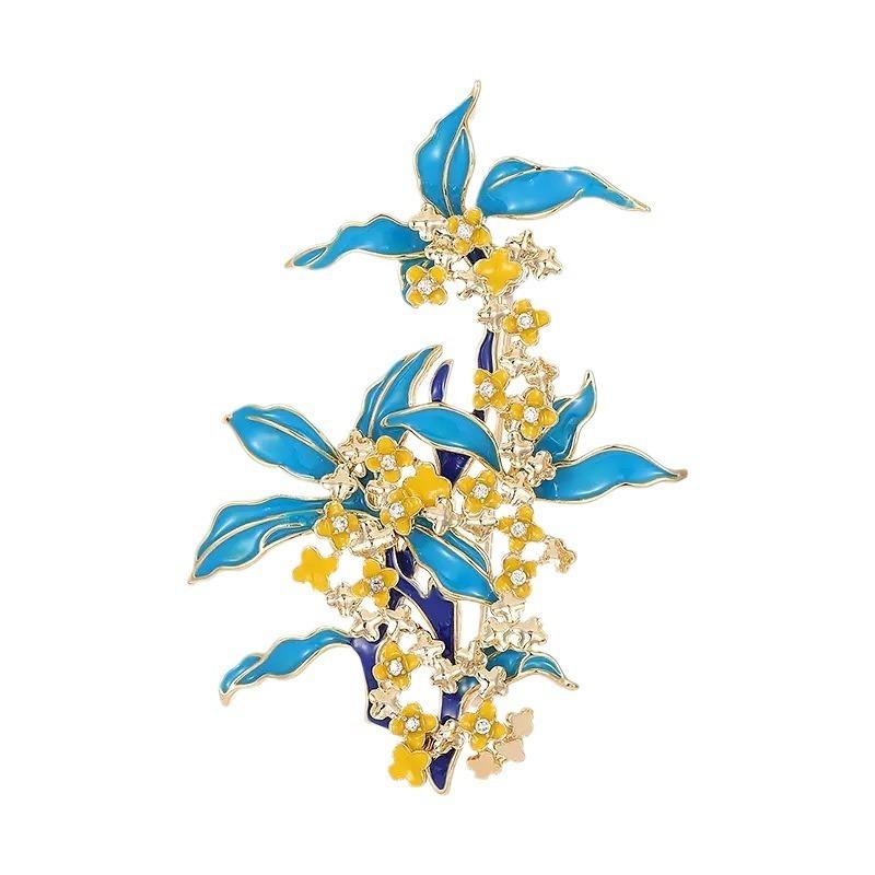 Retro Osmanthus Blue Fragrance Brooch, High-end Women's Exquisite and Light Luxury Osmanthus Brooch, Niche Design Sense Brooch