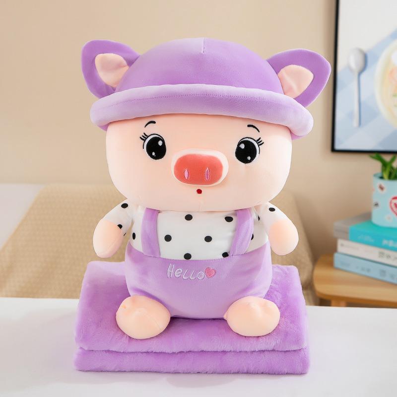 Strawberry Hugging Pig & Little Bear Plush Toy Blanket – Dual-use Nap & Travel Comfort for Kids