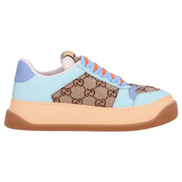 Gucci Screener Jigglypuff, Distressed Shoes Leather Low Top Stylish Skateboarding Shoes Women's Brown 757700 FAB4C 2562