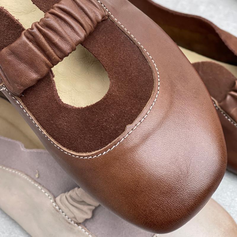 Johnature Handmade Genuine Leather Soft Soled Flats Round Toe Soft Cowhide Women's Slip-on Shoes