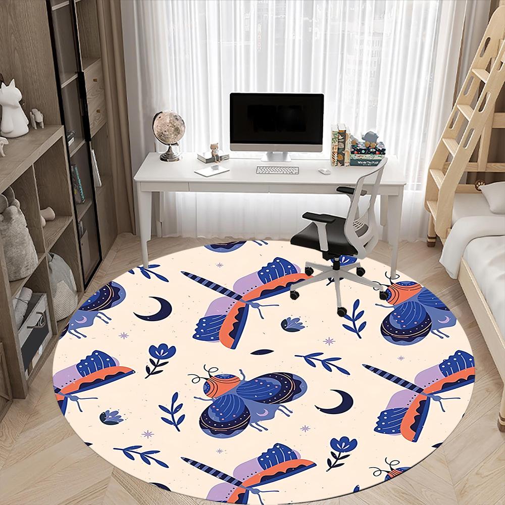 1pc Butterfly Night Office Round Rug, Non-slip, Soft and Durable Office Rug for Interior Decoration, Perfect for Office, Beautiful Decoration Yy260324