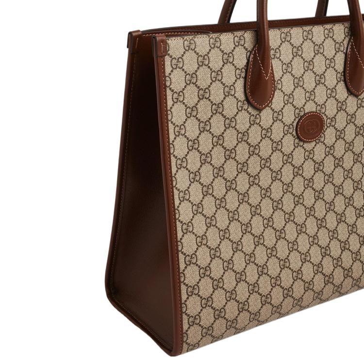 Gucci Monogram Logo Interlocking Double G Large Capacity Canvas And Leather Tote Bag Unisex Tote Bags Ebony Brown 674148-92THG-8563