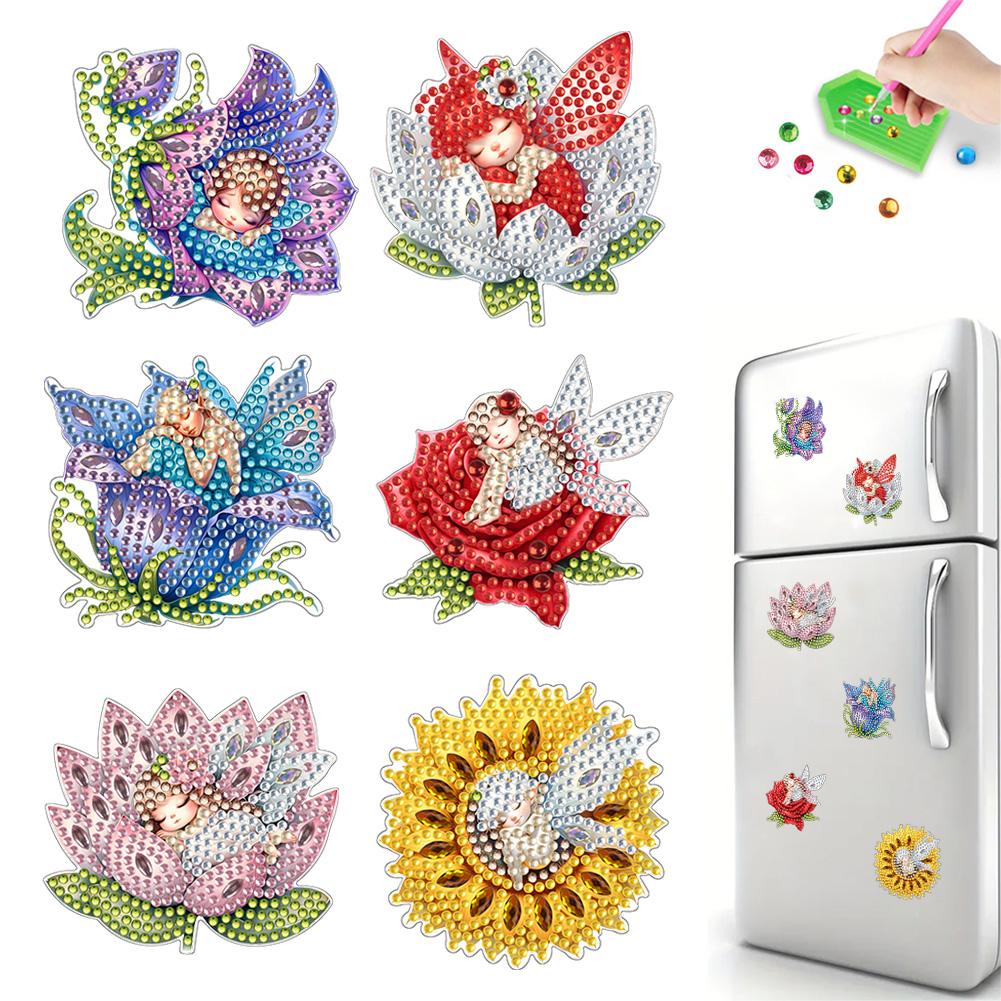 6Pcs Heart Flower Diamond Art Fridge Magnet Diamond Painting Refrigerator Magnet DIY Fridge Stickers for DIY Crafts Party Gift