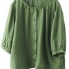 Cotton and Linen Shirt Femininity Single-breasted Crew Neck Top Loose Retro Solid Color Cardigan Summer New Half-sleeved Women's Clothing
