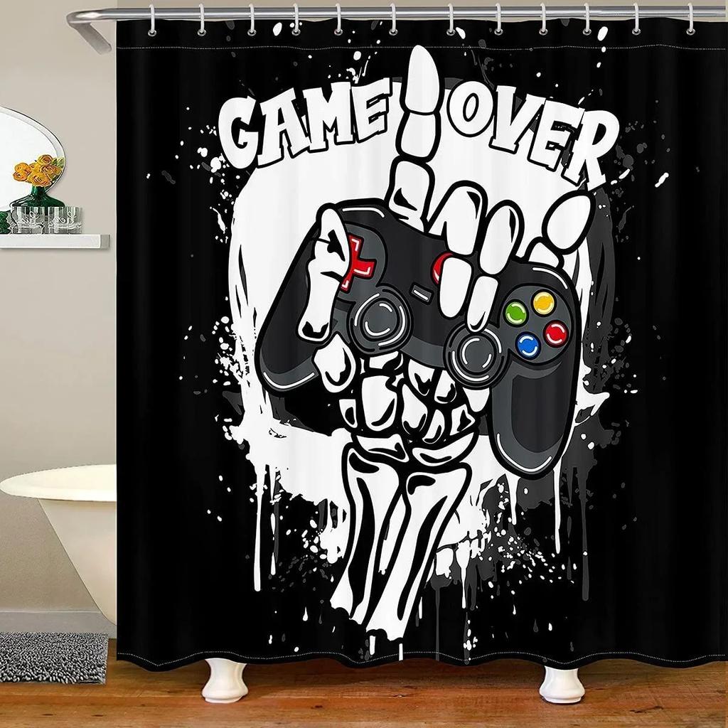 Modern Gamer Shower Curtain Video Game Controller Bath Curtain Room Decor Bright Colorful Geometry Waterproof Bathroom Curtains