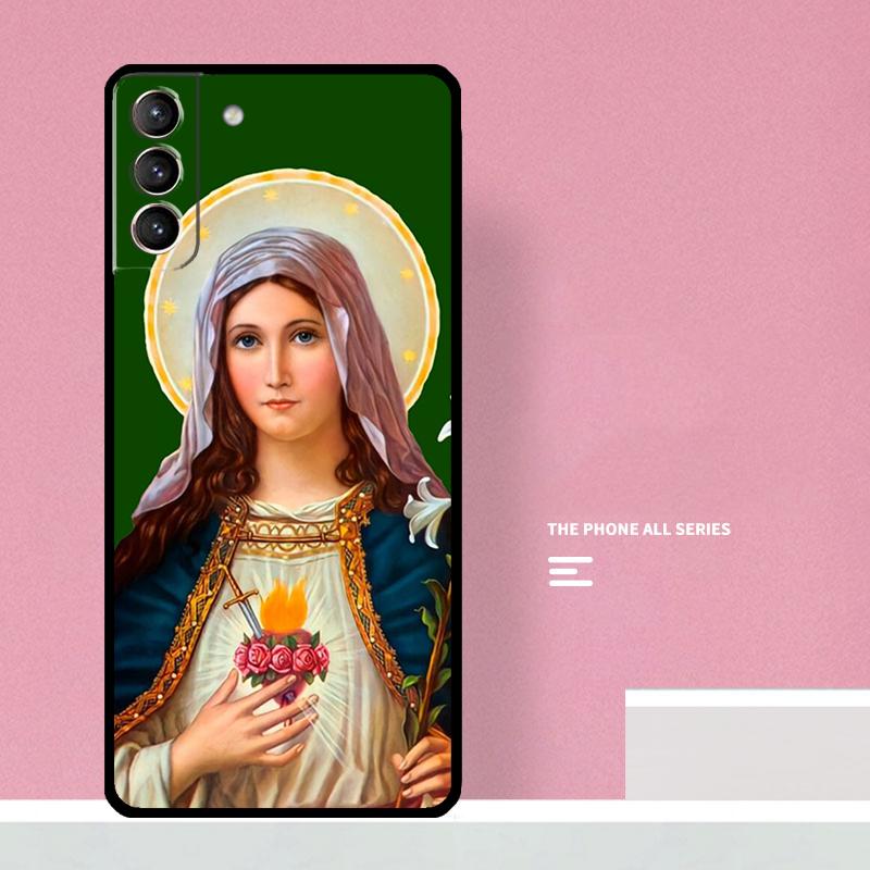 Virgin Mary And Jesus Heart Phone Case For Samsung Galaxy S23 Ultra Plus S21 S22 Ultra S20 FE S9 S10 Note 10 20 Ultra