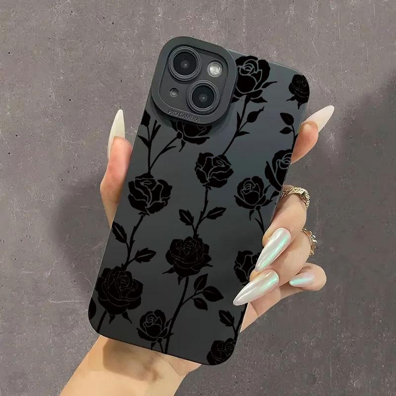 New Retro Fashion Rose Phone Case For iPhone16 15 14 13 12 11 Pro Max Mini XS XR X Plus Shockproof Matte Soft Silicone Cover