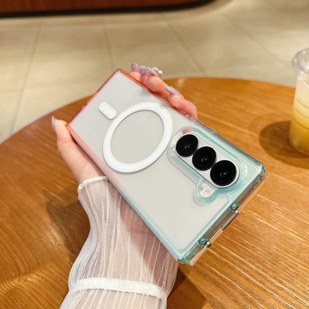 Samsung Foldable Z Flip7 Case: Gradient Transparent, Magnetic, Full Coverage, Drop-Proof