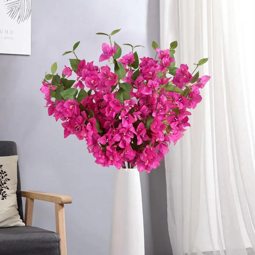 5Pcs Silk Flower Silk Fake Flower Realistic Blooms DIY Artificial Bougainvillea Long Stem Lifelike Artificial Flower Branch