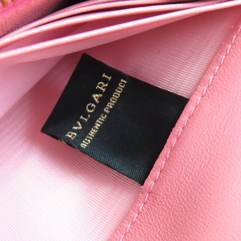 Excellent BVLGARI Purse Circle logo Metal clip flap leather long wallet 288178 Used