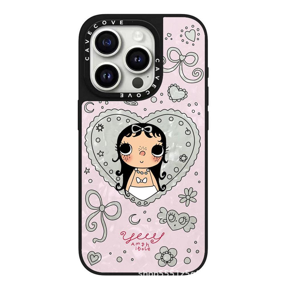 New Jade Green Cute Girl iPhone 17 Pro Max Case, Suitable for Apple 16 Pro and 15, Mother-of-Pearl Design