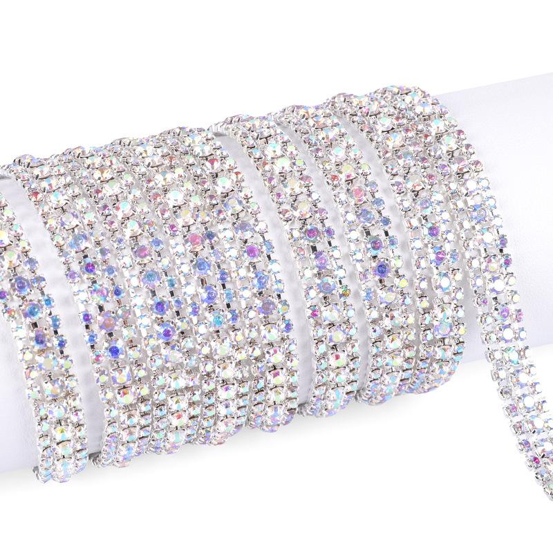 3 Reihen Krallenkette Ss8Ss16 Farbe Dichtes Strassband Strasskette Metall Glasbohrer DIY Schmuckzubehör