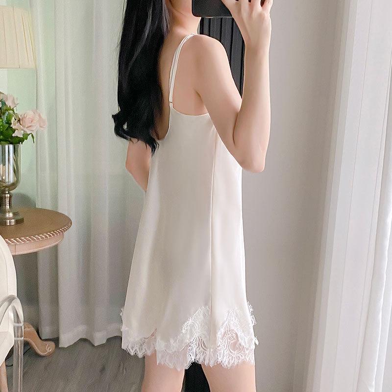 Women's Ice Silk Camisole and Nightdress Set with Chest Pads - Spring & Autumn