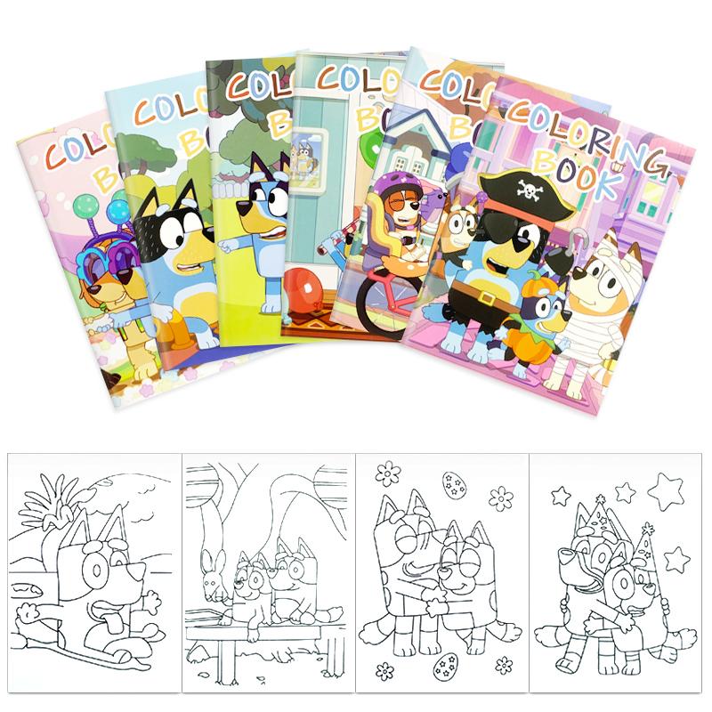 12 Stlyes Bluey Bingo Anime Figure Children's Coloring Book DIY Caroon Puzzle Education Graffiti Painting Book Kids Gift
