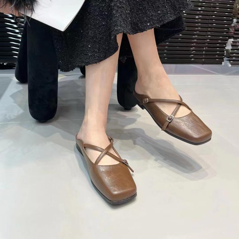 

Мода 2025 Женские балетки Удобные с ремешком-крестиком Слипоны с квадратным носком Без задника Лоферы Женское платье Удобная обувь 40 коричневый
