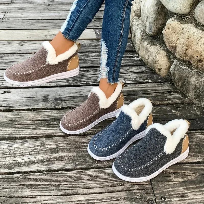 Women's Boots 2025 Hot Selling New Item Women's Winter Round Head Plush Warm Short Tube Flat Bottom Snow Boots Plus Size 43
