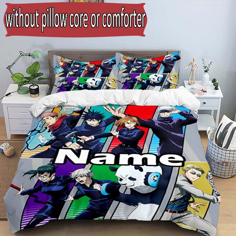 3-teiliges Bettbezug-Set (1 * Bettbezug + 2 * Kissenbezug, ohne Kern), Benutzerdefiniertes Namens-Jujutsu Kaisen-Muster Bettwäsche-Set, Heim-Schlafzimmer-Dekor Geschenk