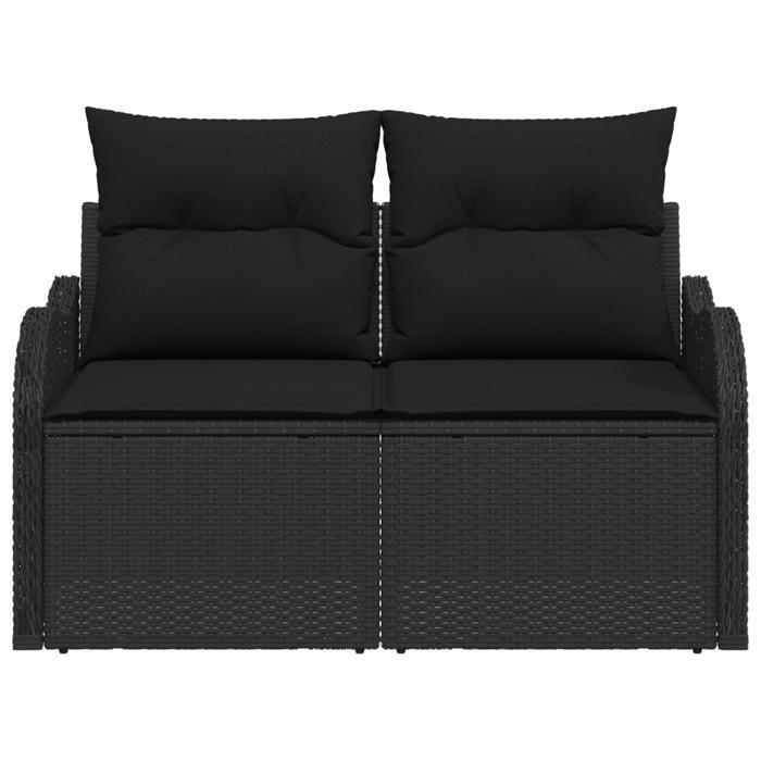 Canapé de jardin 2 places vidaXL avec rangement et coussins en poly rattan noir 42006731