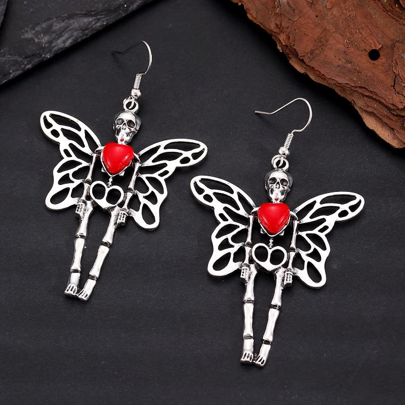 Gothic Vampire Bat Earrings For Women Vintage Red Water Drop Pendant Earring Halloween Pagan Witch Ear Jewelry Gift