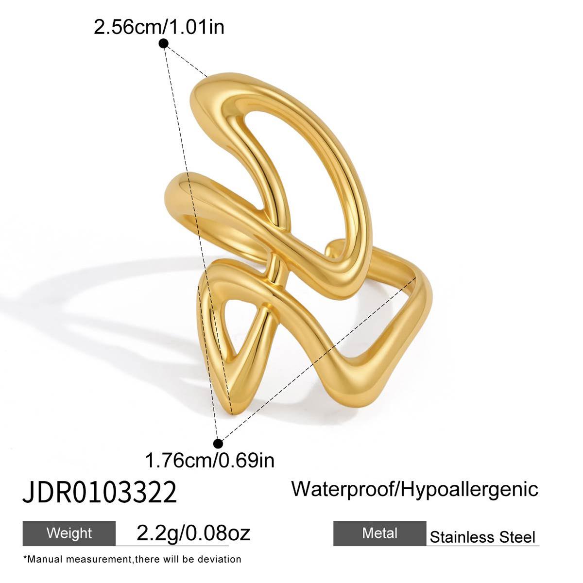 Minimalist 18K Gold Color Plated Stainless Steel Double Layer Line Wave Ring Stackable Irregular Ring Women s Jewelry
