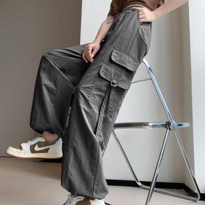 Women s High Waist Drawstring Cargo Pants Loose Wide Leg Quick Dry Thin Jogger Trousers M