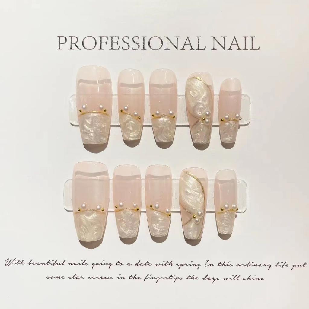 10pcs/set Purely Handmade Wearable Nails Removable Nail Art French Simple False Nails Finished Long and Short Nails