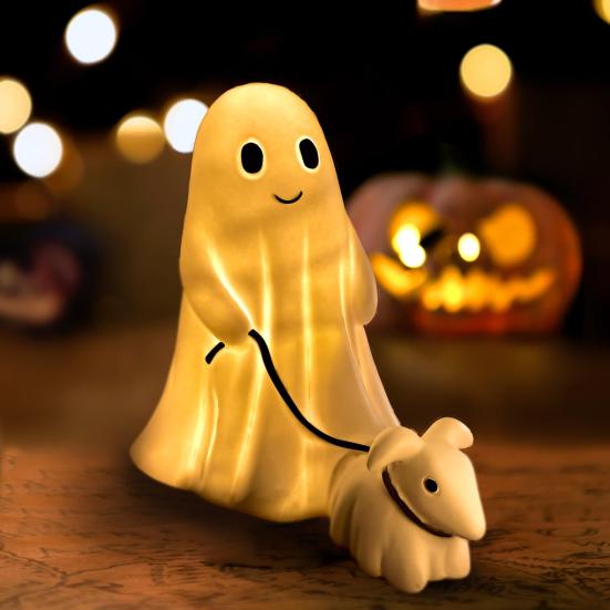 LED Night Lamp Ghost Walking Dog Statue Soft Warm Glow USB Powered Lighted Indoor Figurine Lamp Halloween Decoration