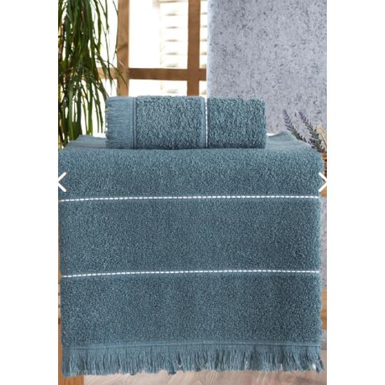 

Pandora Dark Blue Jakarlı Saçaklı Banyo Havlu Seti 2 li