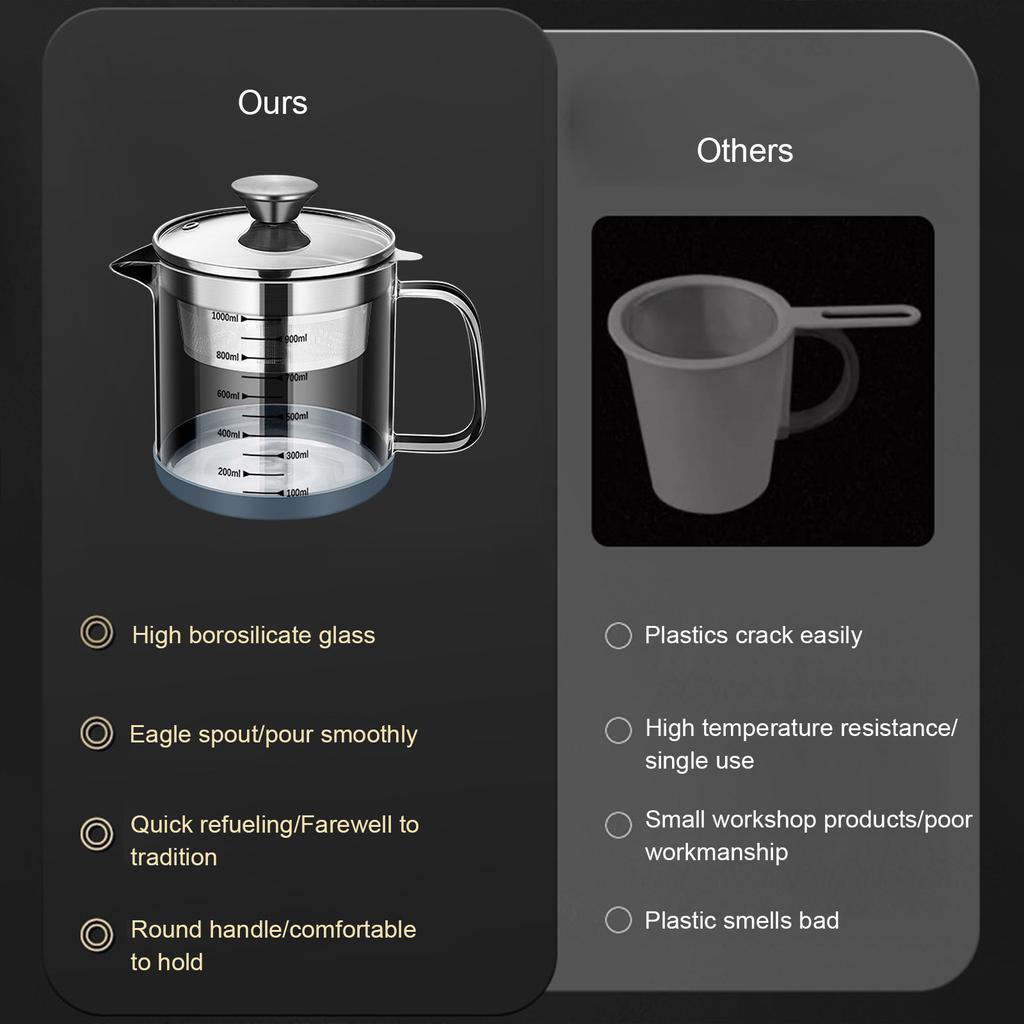 Multifunctional 1L Strainer Pot Fine Mesh Strainer for Soybean Milk Juice and Tea with Easy Clean Design