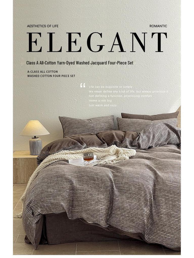 Luxury Cotton Yarn-Dyed Duvet & Bedding Set - 4 Pieces, Light Wash, Fits 1.8 Bed