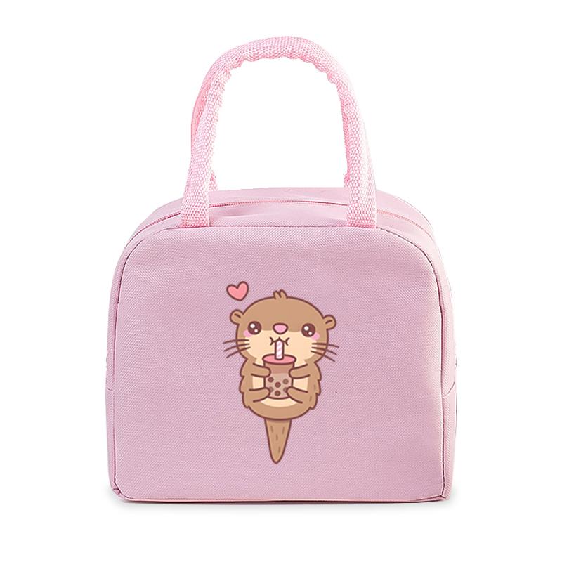 Cute Otter Printing Lunch Bags Women Portable Insulated Tote Bags Cartoon Otter Sloth Graphics Thermal Foods Eco Kids Lunch Bags