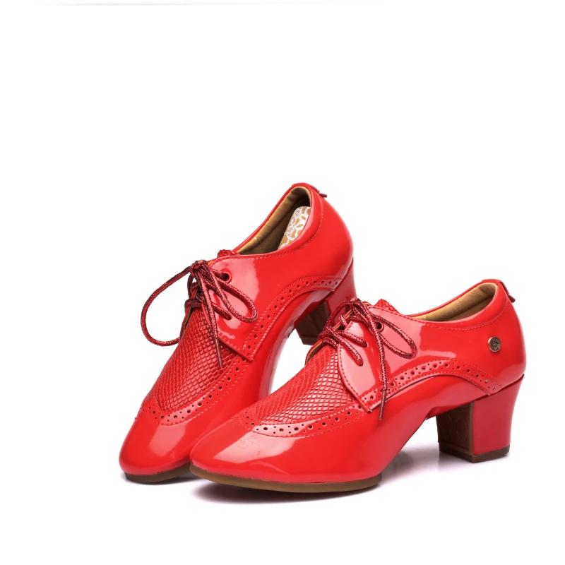 Women Latin Dance Shoes Leather Lace-up Ballroom Shoes Tango Salsa Performence Practice Dance Shoes