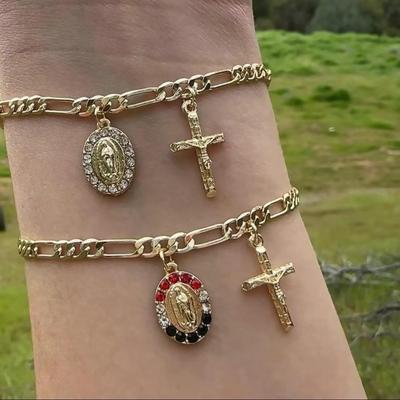 Bracciale con Ciondolo Madonna Placcato Oro 14K - Gioiello Religioso Retrò