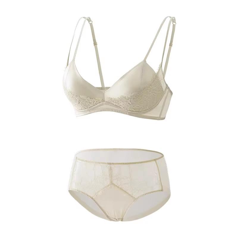 French Satin & Lace Push-Up Bra - Minimizer for Large Busts, Double Strap, Comfortable & Sexy Summer Wear