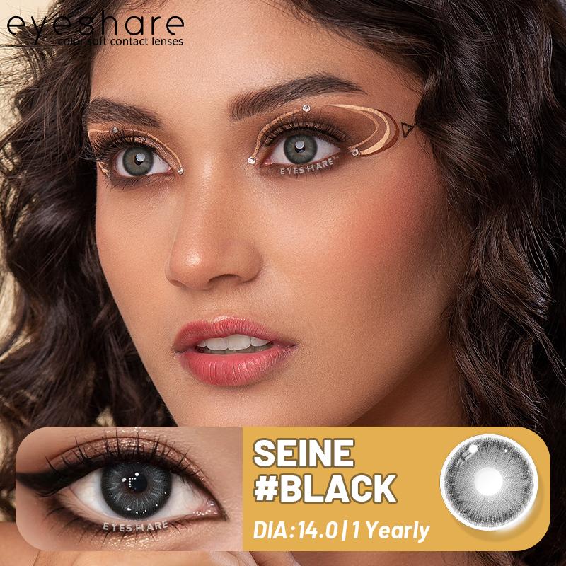 Eyeshare זוג עדשות מגע צבעוניות שחורות לשימוש שנתי עדשות קוסמטיות רכות ליופי העיניים לעיניים בצבע כהה קוסמטיקה לעיניים