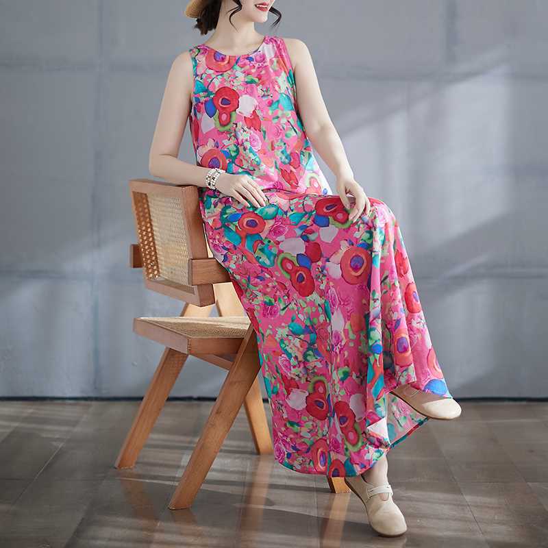 New Bohemian Long Dress - Summer New Style Fitted and Expanded Sleeveless Round Neck Printed Dress