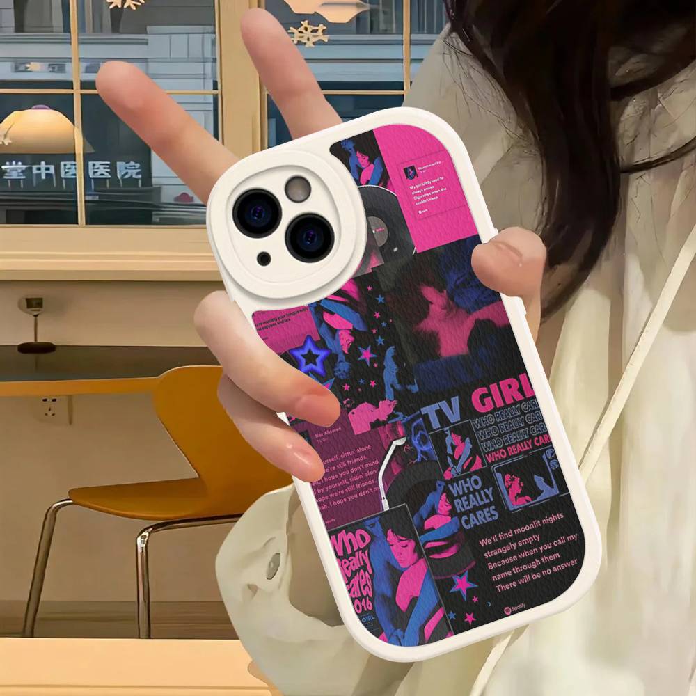 Pink Blue TV Girl Phone Case For IPhone 16 15 14 13 12 11 Pro Max Plus Soft Leather Cover