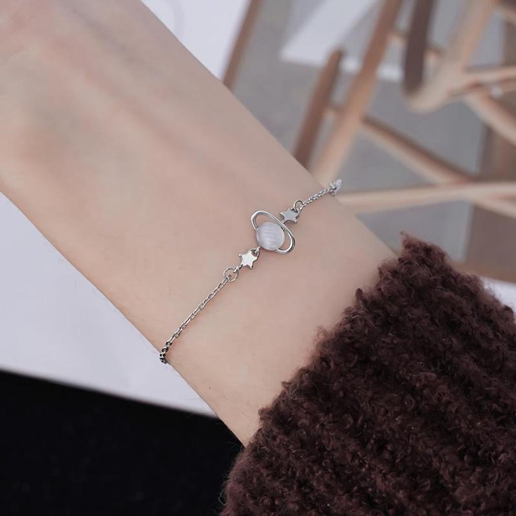 Women's Silver Star Universe Planet Moonstone Bracelet