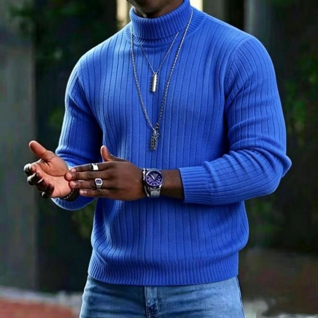 Men's Color Turtleneck Sweater Casual Knit Base Layer Pullover for Everyday Wear