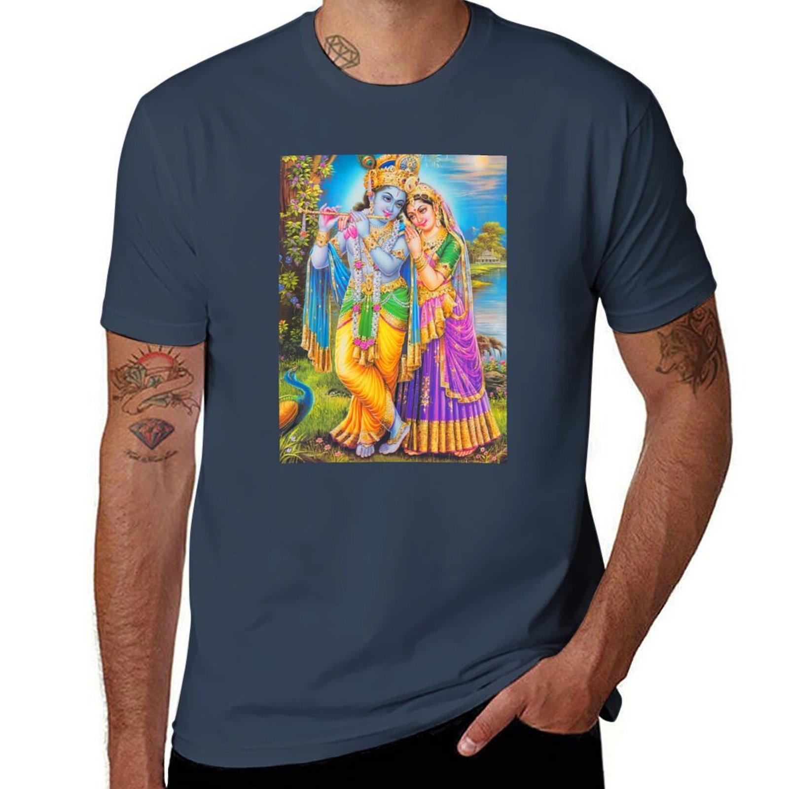 Lord Radsha Krishna Hindu Gods Hinduism Religion Tshirt Retro Graphic Print Tshirt S