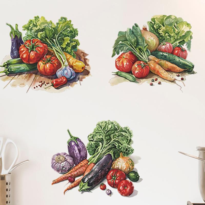 Kreatives Bemaltes Gemüse Aubergine Westliche Rote Kaki Küche Restaurant Heimverschönerung Wandaufkleber
