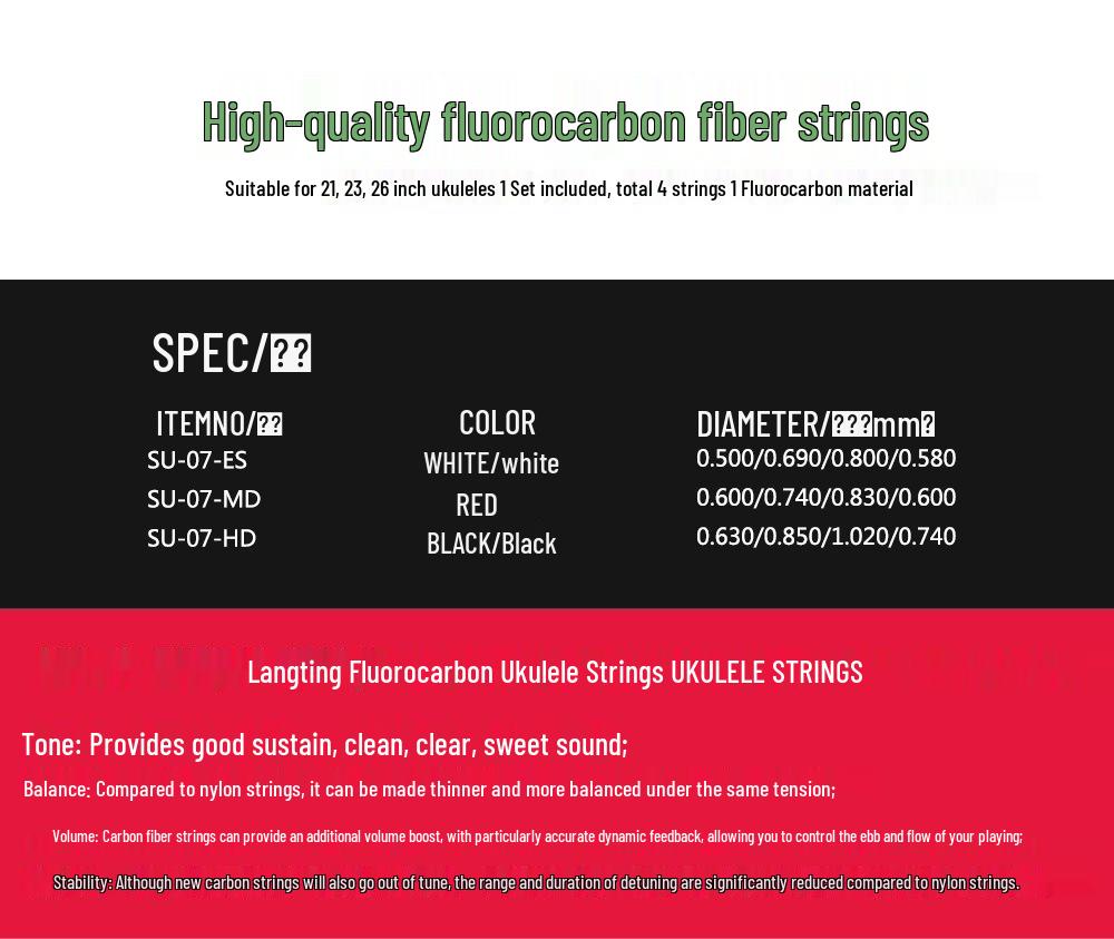 Langting Carbon Fiber Ukulele Strings Set for 21/23/26 Inch Ukuleles
