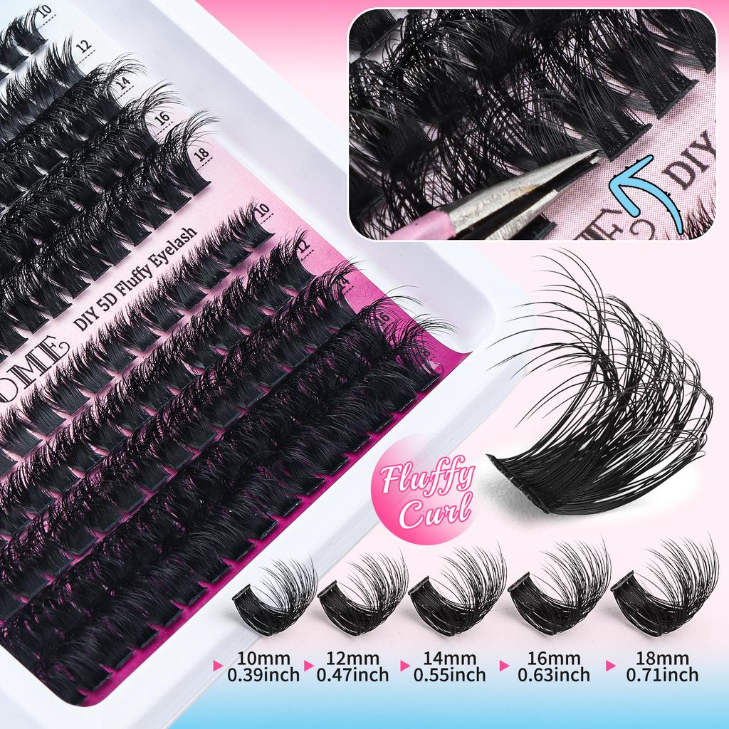 Thick 300-Cluster D-Song Mixed False Eyelash Set 10-18M Curled Diy Segmented Eyelashes