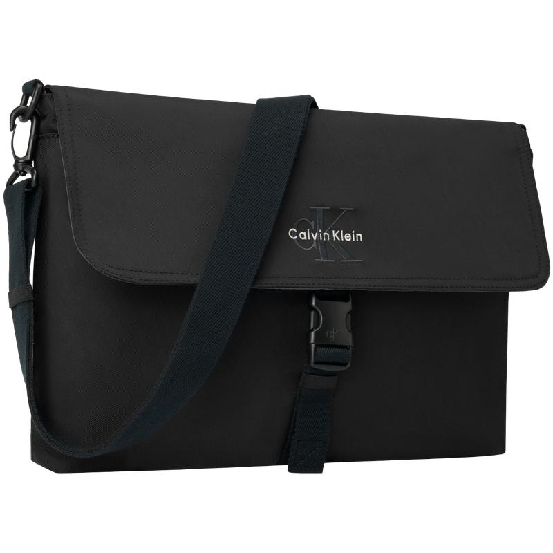 Calvin Klein Embroidered letters commuter portable flip shoulder messenger fabric crossbody bag regular men's space black