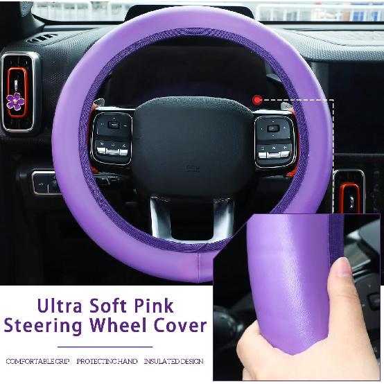 Frienda 10 Pcs Leather Steering Wheel Cover Set For Women 14.5-15 Inch Car Accessories With Seat Belt Shoulder Pad Seatbelt Cover Cup Holder Start